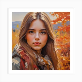 Photo Beautiful Girl Looking At Camera In Autumn 2 Art Print