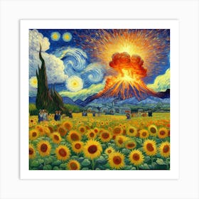 Van Gogh Painted A Sunflower Field In The Middle Of A Volcanic Eruption 3 Art Print