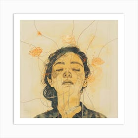 Woman With Flowers In Her Hair Art Print