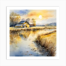 Watercolor Of A Farmhouse Art Print