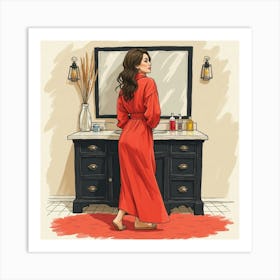 Woman In Red Robe Bathrobe Poster