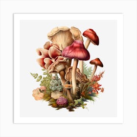 Mushrooms And Flowers Art Print