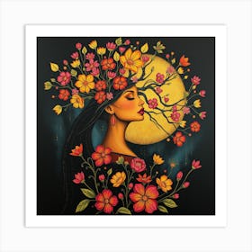 Moon And Flowers Art Print