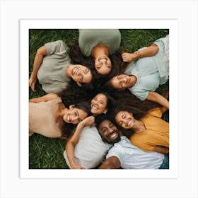 Group Of Friends Laying On Grass Art Print