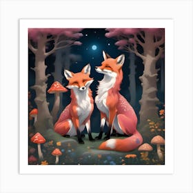 Foxes In The Forest Art Print