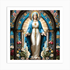 Virgin Mary at Garden Stained Glass #1 Art Print