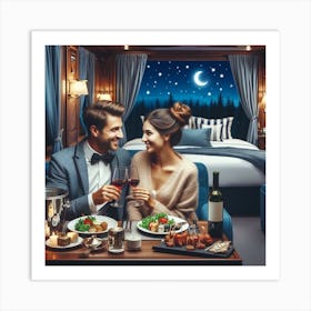 Couple Having Dinner On A Train Art Print