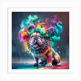 Bulldog With Colorful Wig Art Print