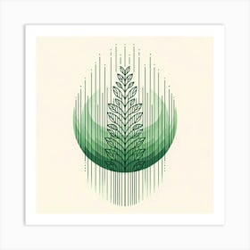 Title: "Verdant Growth"  Description: "Verdant Growth" elegantly encapsulates the essence of nature’s resilience and the flourishing of life. A single wheat stalk rises, enveloped by a sphere of gradient greens, symbolizing sustainability and growth. This piece combines geometric shapes with organic elements, perfect for spaces that celebrate eco-consciousness and the beauty of the natural world. It's a serene yet powerful reminder of life's vitality and our connection to the earth. Art Print