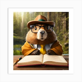 Groundhog Reading A Book Art Print