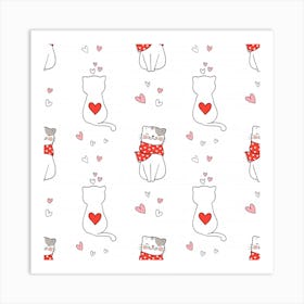 Seamless Pattern Cute Cat With Little Heart Art Print