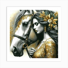 Woman And A Horse 2 Art Print