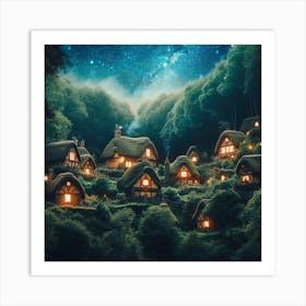 Fairy Village At Night Art Print