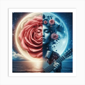 Moon And Roses Art Print