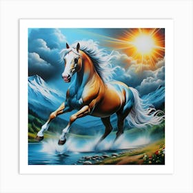 Horse Running In The Water Art Print