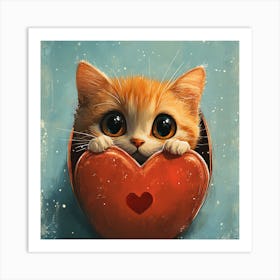 Cute Cat Peeking from Heart Gift Box 11 Art Print