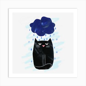 Black Cat In The Rain Art Print