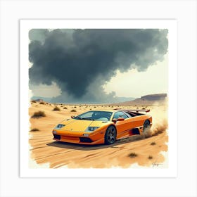 Lamborghini Murciélago With A Watercolor Desert Storm Brewing 1 Art Print