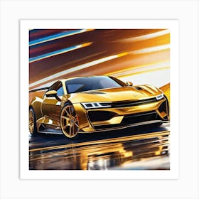Golden Sports Car 14 Art Print
