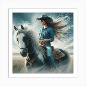 Cowgirl Riding Horse Art Print