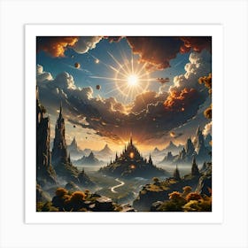 Bright Sun Over Mysterious Mountain Castle Art Print