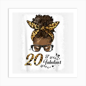 Fabulous 20th Birthday Girl Messy Bun Hair Glasses Leopard Art Print