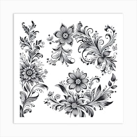 Black And White Floral Design 4 Art Print