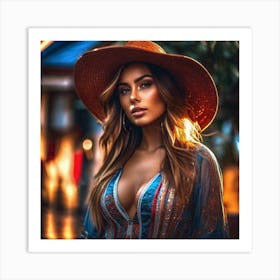 Beautiful Woman In A Hat 2 Art Print