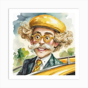 Man In Yellow Taxi Art Print