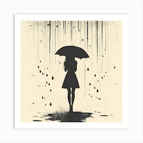 Girl In Rain 1 Art Print