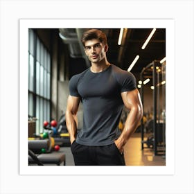 Muscular Man In Gym Art Print