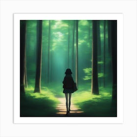 Girl In The Forest Anime Art Print