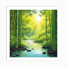 A Stream In A Bamboo Forest At Sun Rise Square Composition 200 Art Print