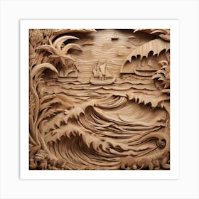 21036 Wooden Sculpture Of A Seascape, With Waves, Boats, Xl 1024 V1 0 Art Print
