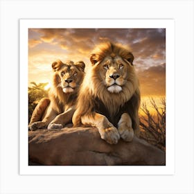 Lions At Sunset 2 Art Print