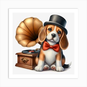 Beagle With Gramophone~Reimagined 2 Art Print