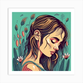 Girl With Flowers Art Print