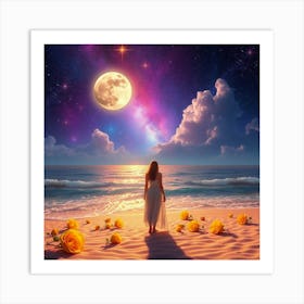 Dreaming Girl On The Beach Art Print