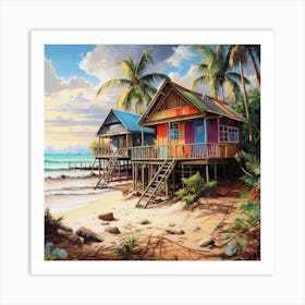 Huts On The Beach Art Print