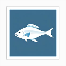 White Fish On Blue Background Art Print