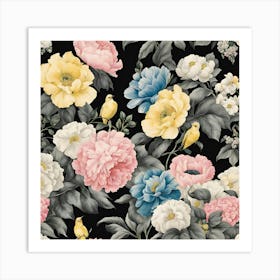 Peonies And Birds Art Print