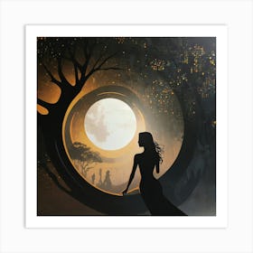 Woman Looking At The Moon Art Print