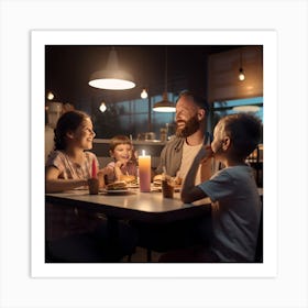 Family Dinner In A Restaurant Art Print