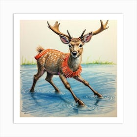 Deer In The Water 28 Art Print