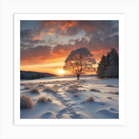 Sunset In The Snow 2 Art Print