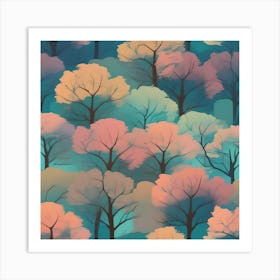 Turquoise Forest in Pastel Colors Art Print