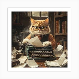 Funny Cat Writer Vintage 3 Art Print