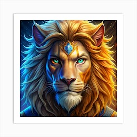 Lion With A Golden Crown And Green Eyes Art Print