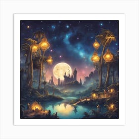 The Stars Twinkle Above You As You Journey Through The Banana Kingdom S Enchanting Night Skies, Ultr Art Print