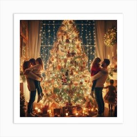 Family With Christmas Tree Art Print